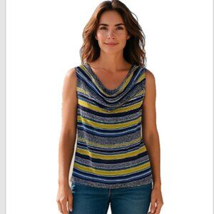 Rafaella Women’s Blouse 1X Cowl Neck Sleeveless Tank Top Scoop Draped Neckline